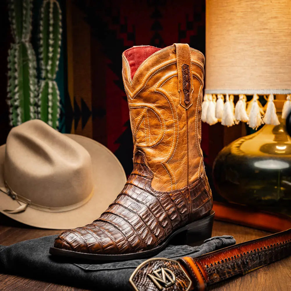 Marco Di Milano Phoenix Aged Maple Genuine Caiman Crocodile Cowboy Boots