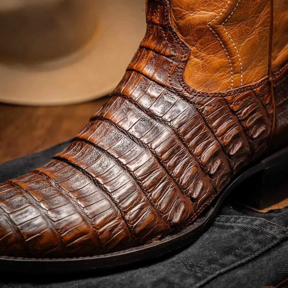 Marco Di Milano Phoenix Aged Maple Genuine Caiman Crocodile Cowboy Boots