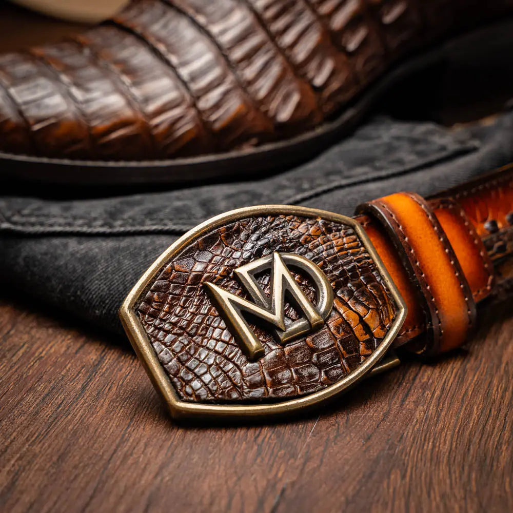 Marco Di Milano Phoenix Aged Maple Genuine Caiman Crocodile Cowboy Boots