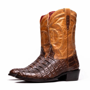 Marco Di Milano Phoenix Aged Maple Genuine Caiman Crocodile Cowboy Boots