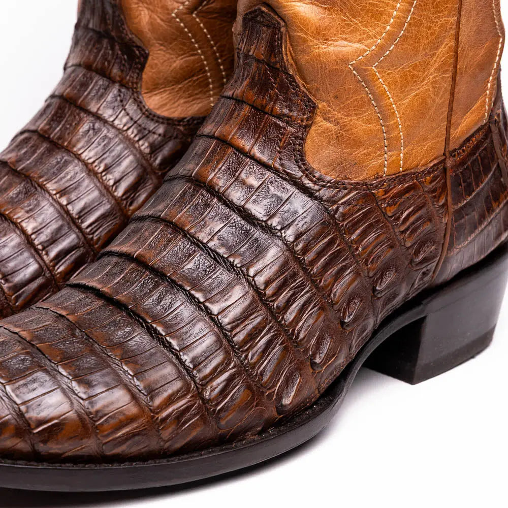 Marco Di Milano Phoenix Aged Maple Genuine Caiman Crocodile Cowboy Boots