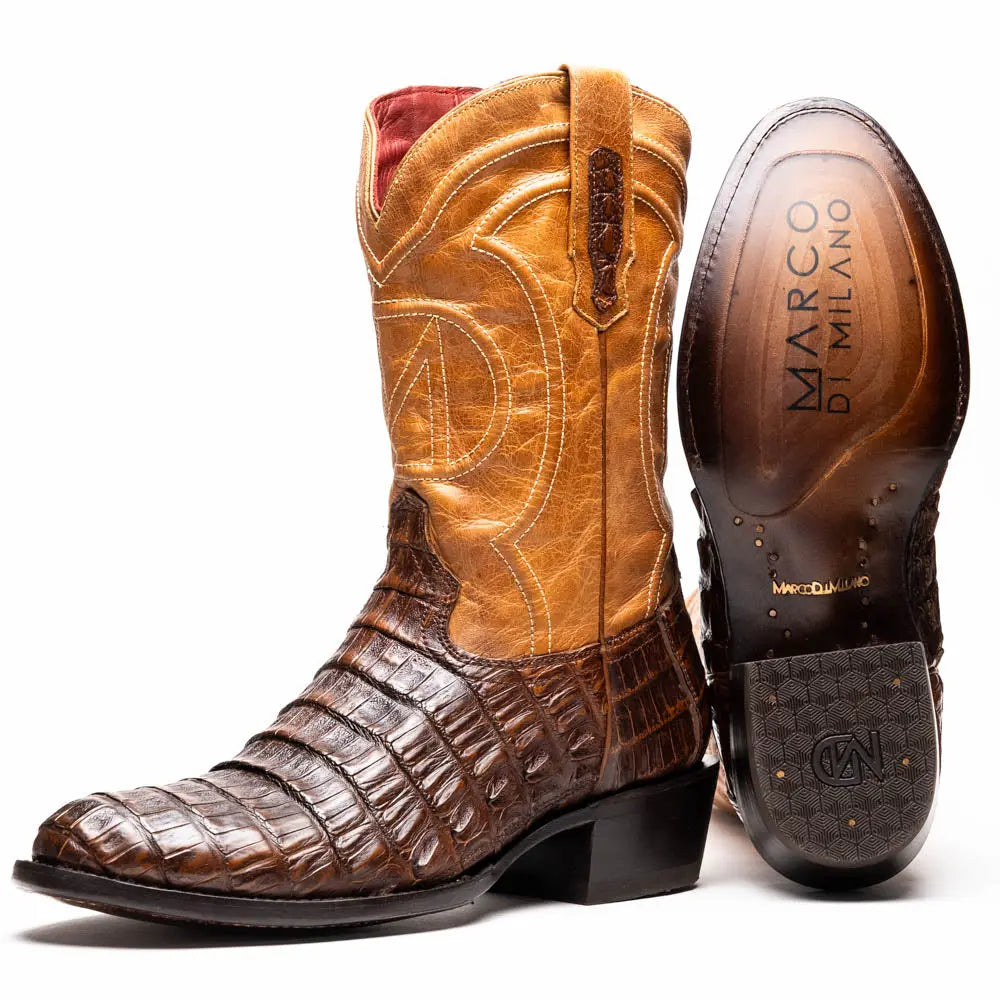 Marco Di Milano Phoenix Aged Maple Genuine Caiman Crocodile Cowboy Boots