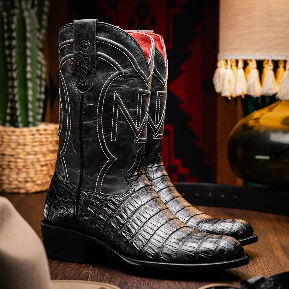 Marco Di Milano Phoenix Black Genuine Caiman Crocodile Cowboy Boots