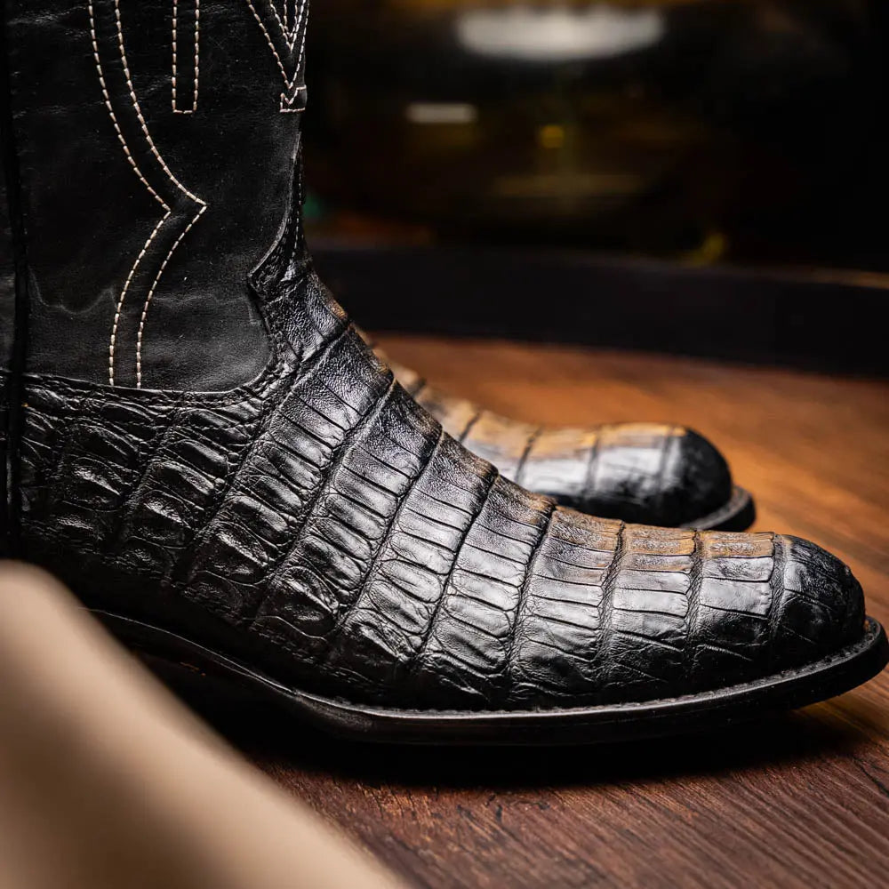 Marco Di Milano Phoenix Black Genuine Caiman Crocodile Cowboy Boots