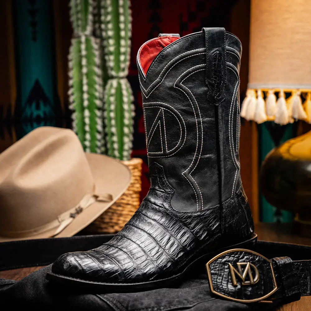 Marco Di Milano Phoenix Black Genuine Caiman Crocodile Cowboy Boots