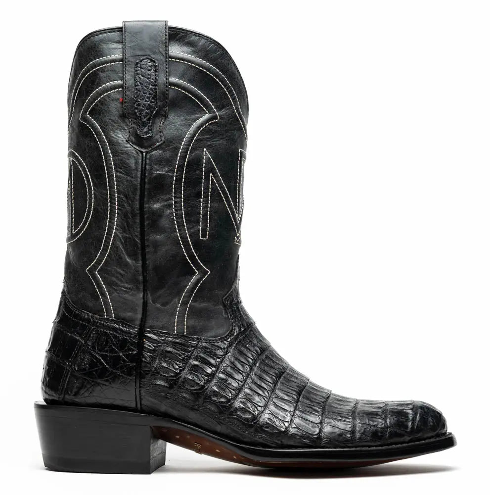 Marco Di Milano Phoenix Black Genuine Caiman Crocodile Cowboy Boots