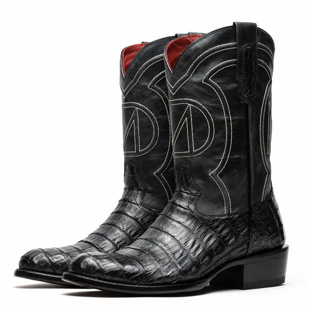 Marco Di Milano Phoenix Black Genuine Caiman Crocodile Cowboy Boots