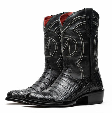 Marco Di Milano Phoenix Black Genuine Caiman Crocodile Cowboy Boots