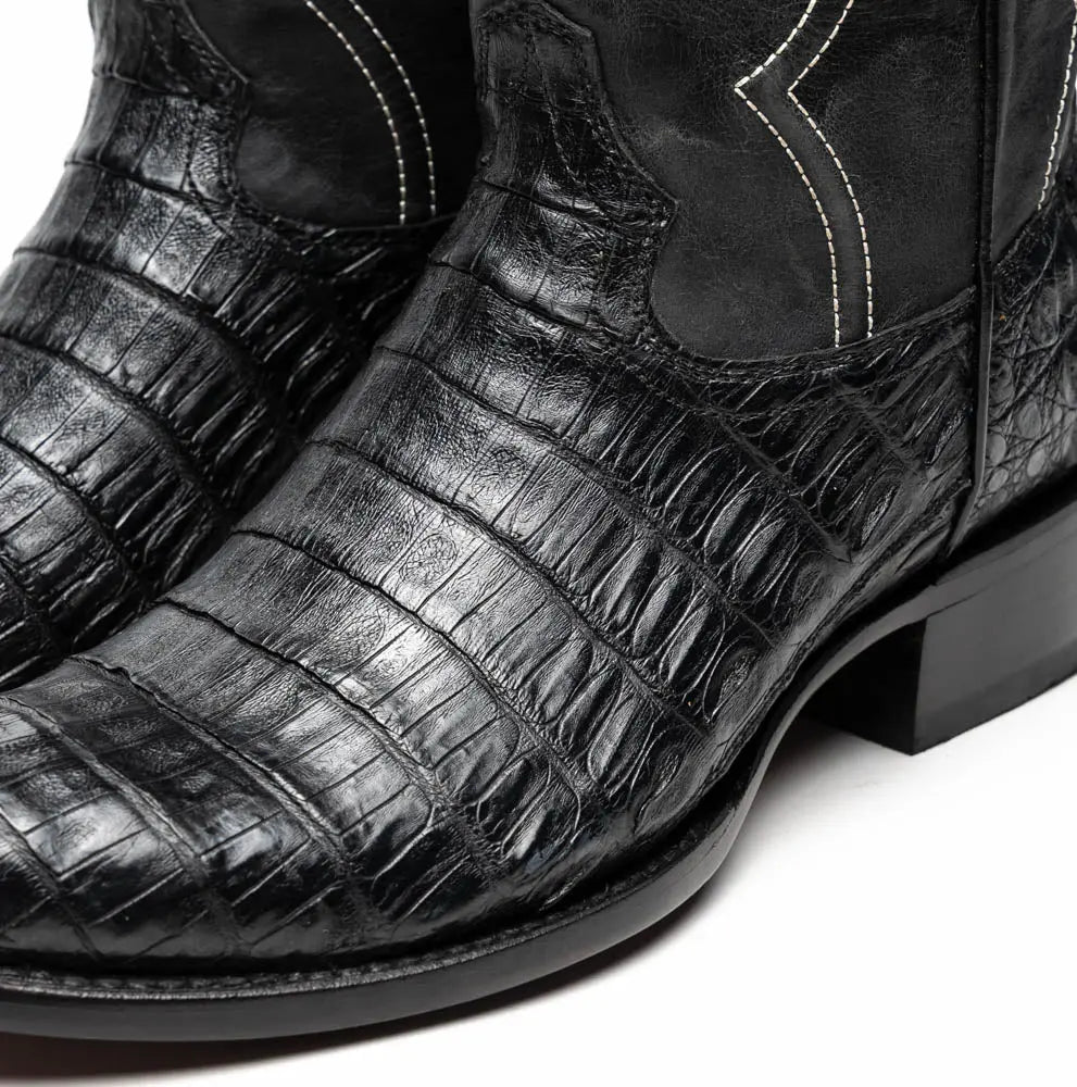 Marco Di Milano Phoenix Black Genuine Caiman Crocodile Cowboy Boots