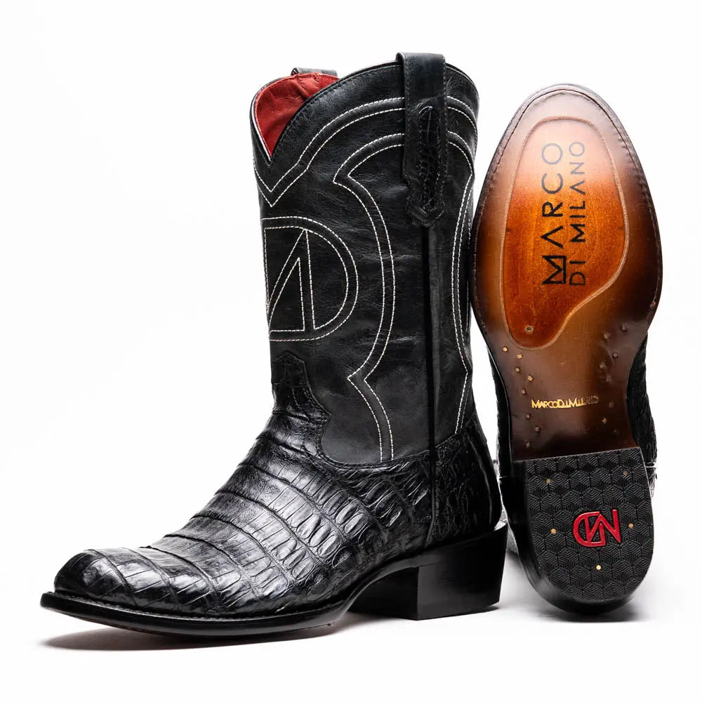 Marco Di Milano Phoenix Black Genuine Caiman Crocodile Cowboy Boots