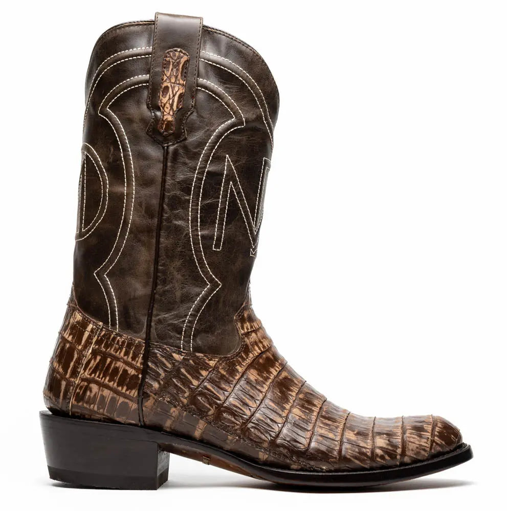 Marco Di Milano Phoenix Stone Brown Genuine Caiman Crocodile Cowboy Boots