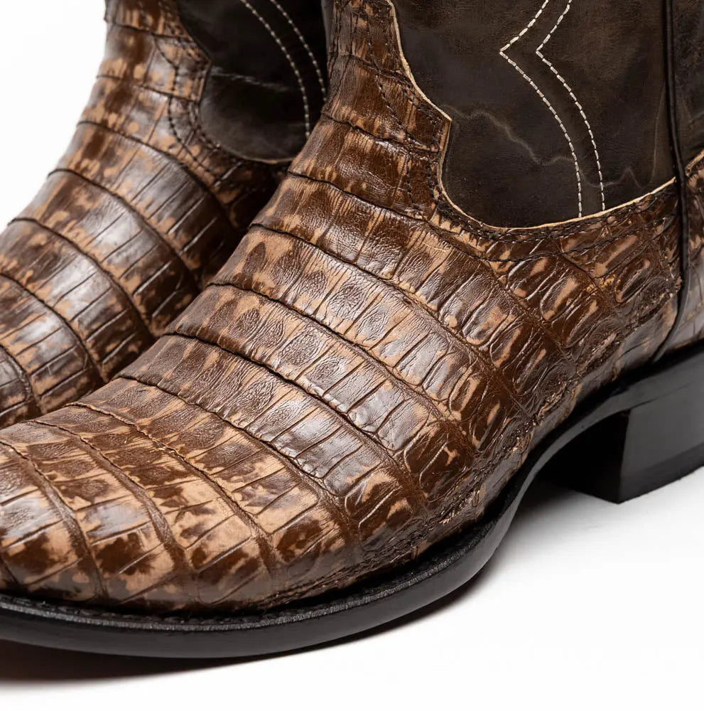 Marco Di Milano Phoenix Stone Brown Genuine Caiman Crocodile Cowboy Boots