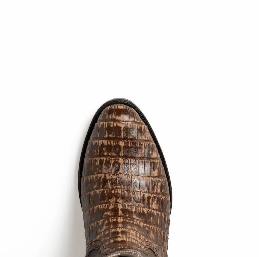 Marco Di Milano Phoenix Stone Brown Genuine Caiman Crocodile Cowboy Boots