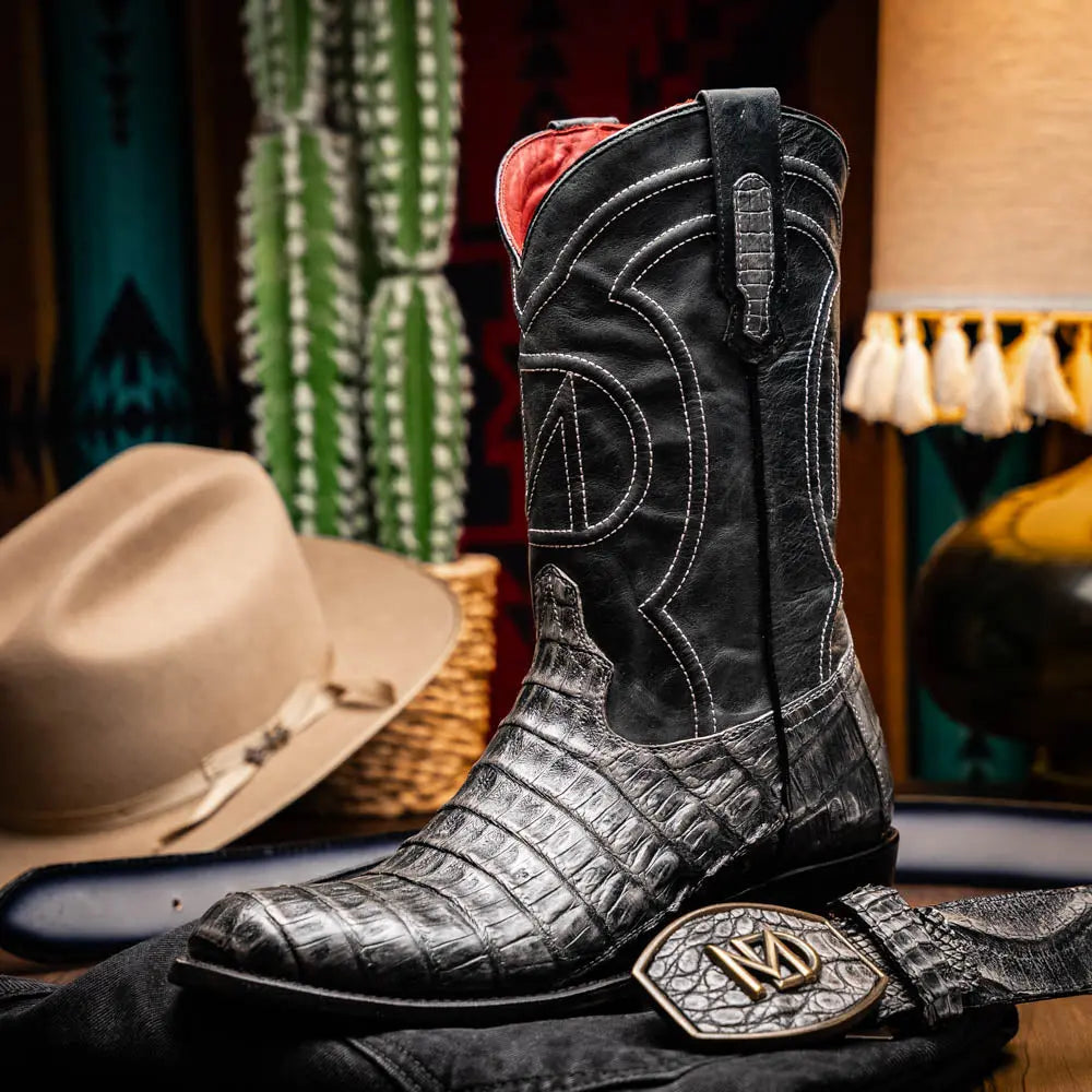 Marco Di Milano Phoenix Stone Gray Genuine Caiman Crocodile Cowboy Boots