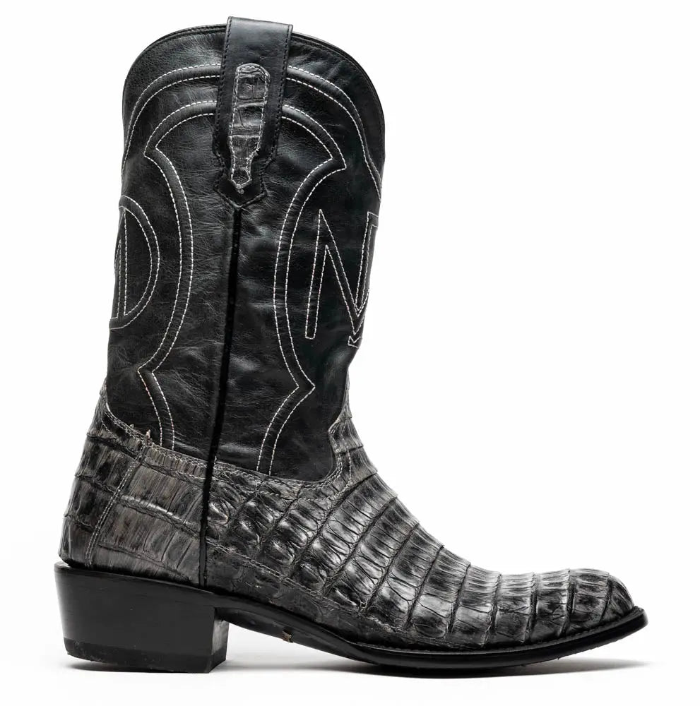 Marco Di Milano Phoenix Stone Gray Genuine Caiman Crocodile Cowboy Boots