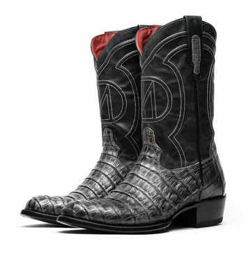 Marco Di Milano Phoenix Stone Gray Genuine Caiman Crocodile Cowboy Boots