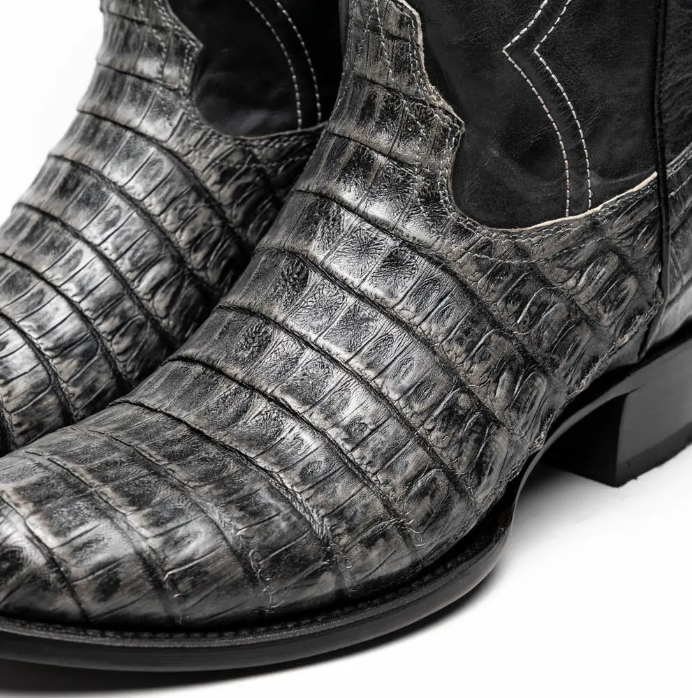 Marco Di Milano Phoenix Stone Gray Genuine Caiman Crocodile Cowboy Boots