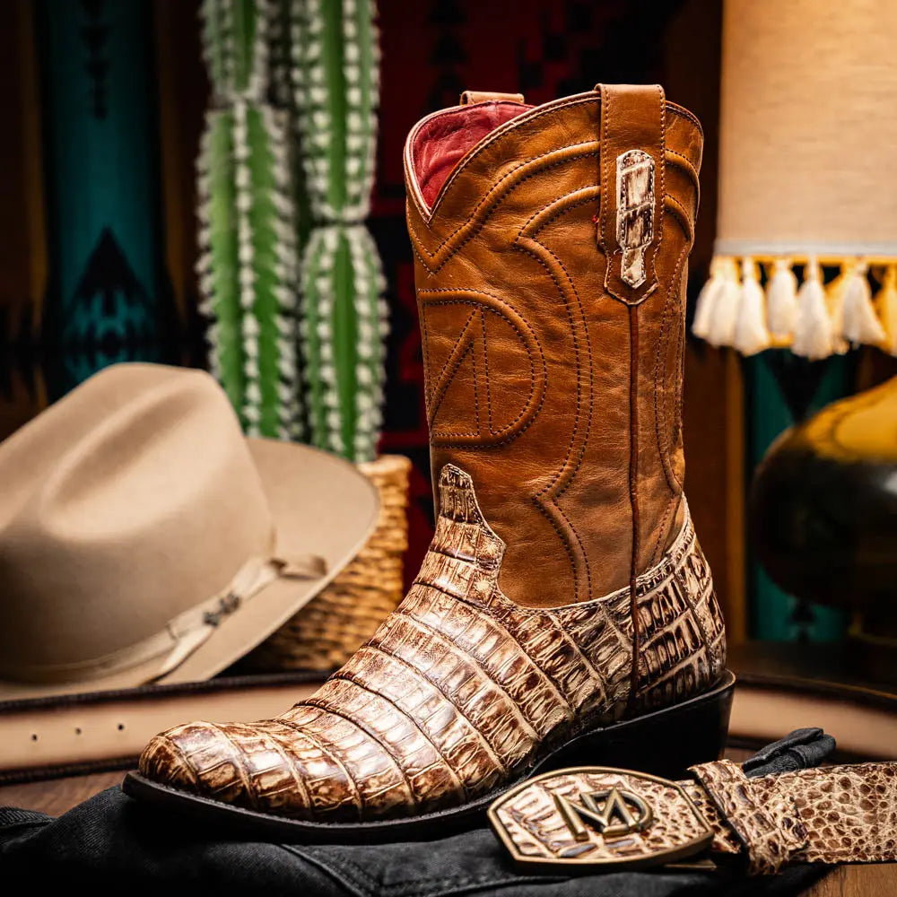 Marco Di Milano Phoenix Stone Orix Genuine Caiman Crocodile Cowboy Boots