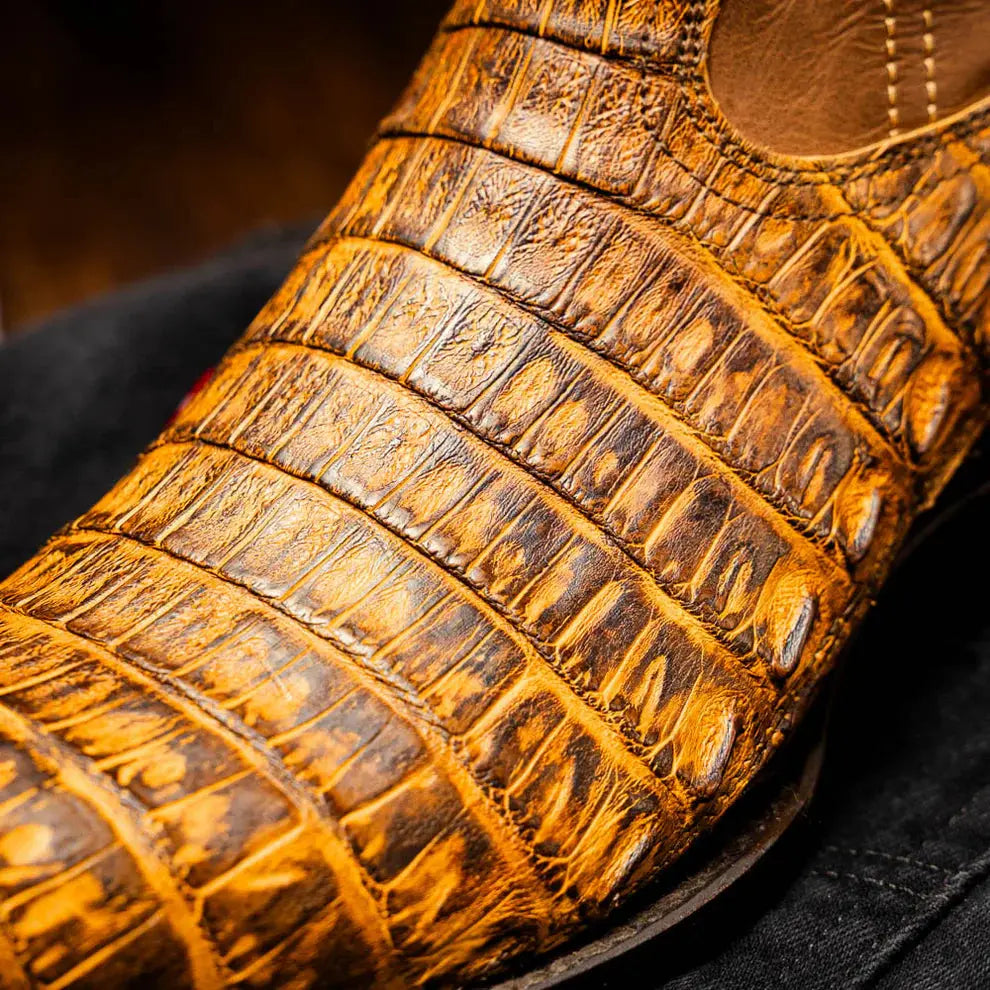 Marco Di Milano Phoenix Mustard Brown Genuine Caiman Crocodile Cowboy Boots