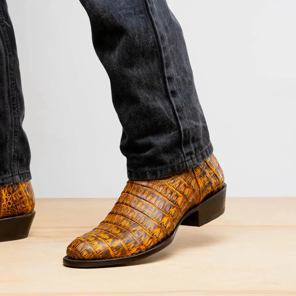 Marco Di Milano Phoenix Mustard Brown Genuine Caiman Crocodile Cowboy Boots