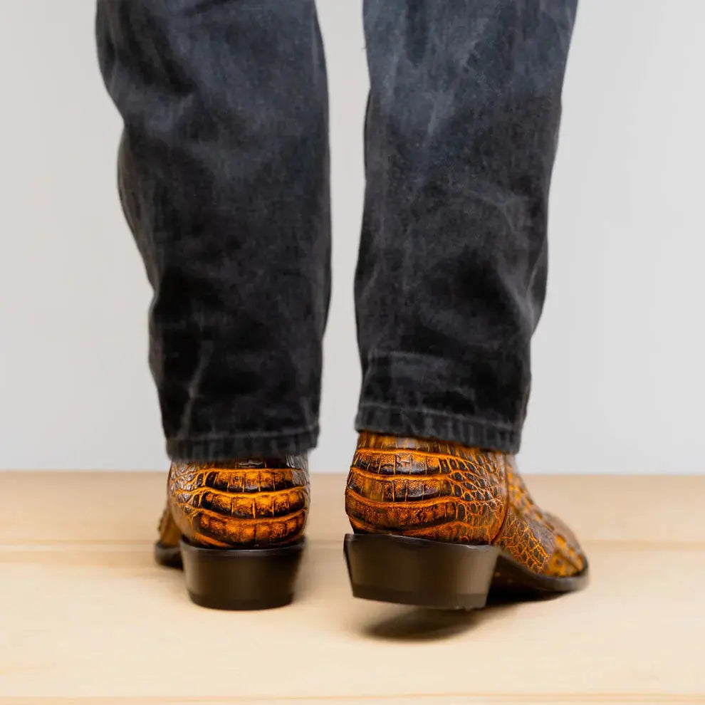 Marco Di Milano Phoenix Mustard Brown Genuine Caiman Crocodile Cowboy Boots