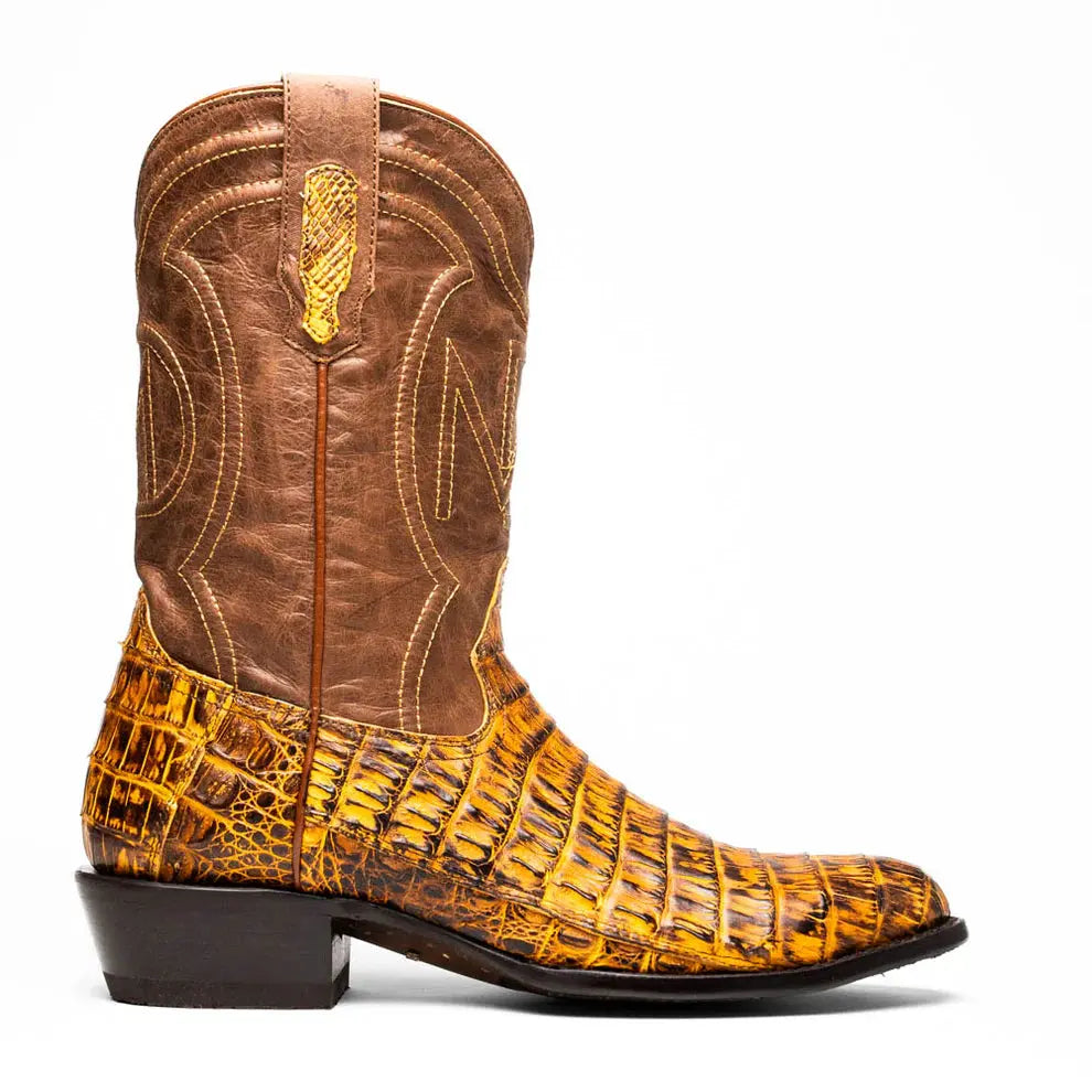 Marco Di Milano Phoenix Mustard Brown Genuine Caiman Crocodile Cowboy Boots