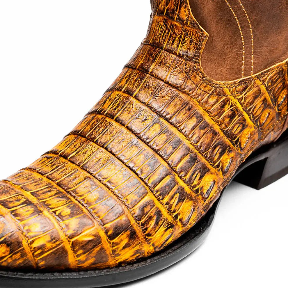 Marco Di Milano Phoenix Mustard Brown Genuine Caiman Crocodile Cowboy Boots