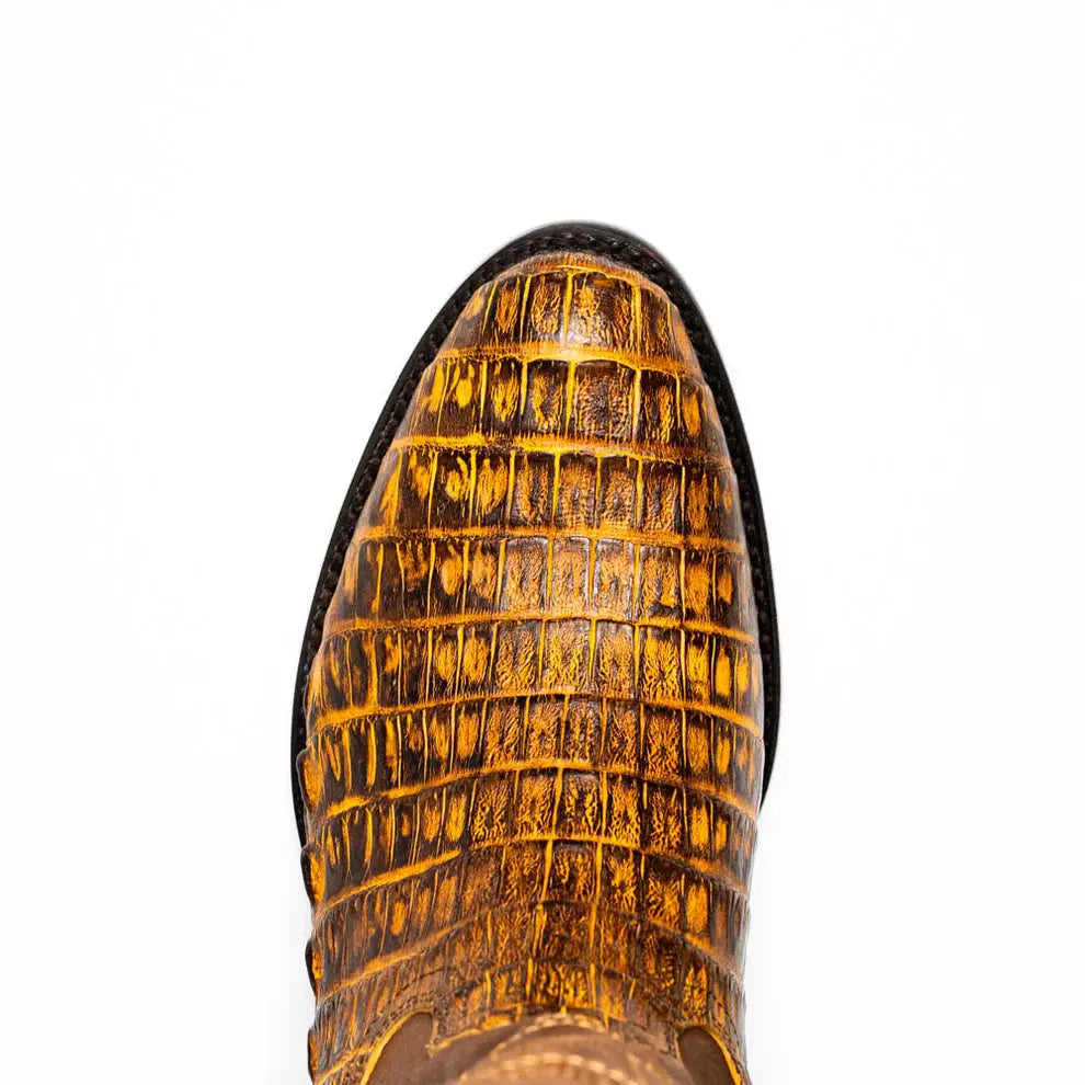 Marco Di Milano Phoenix Mustard Brown Genuine Caiman Crocodile Cowboy Boots