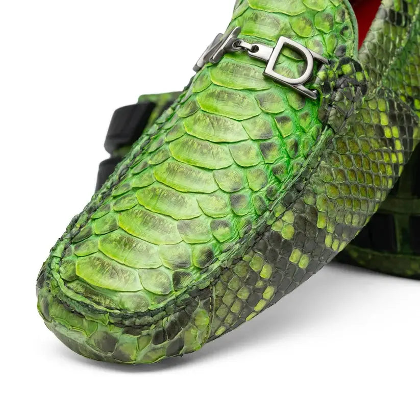 Marco Di Milano Pia Lemon Green Genuine Python Loafers
