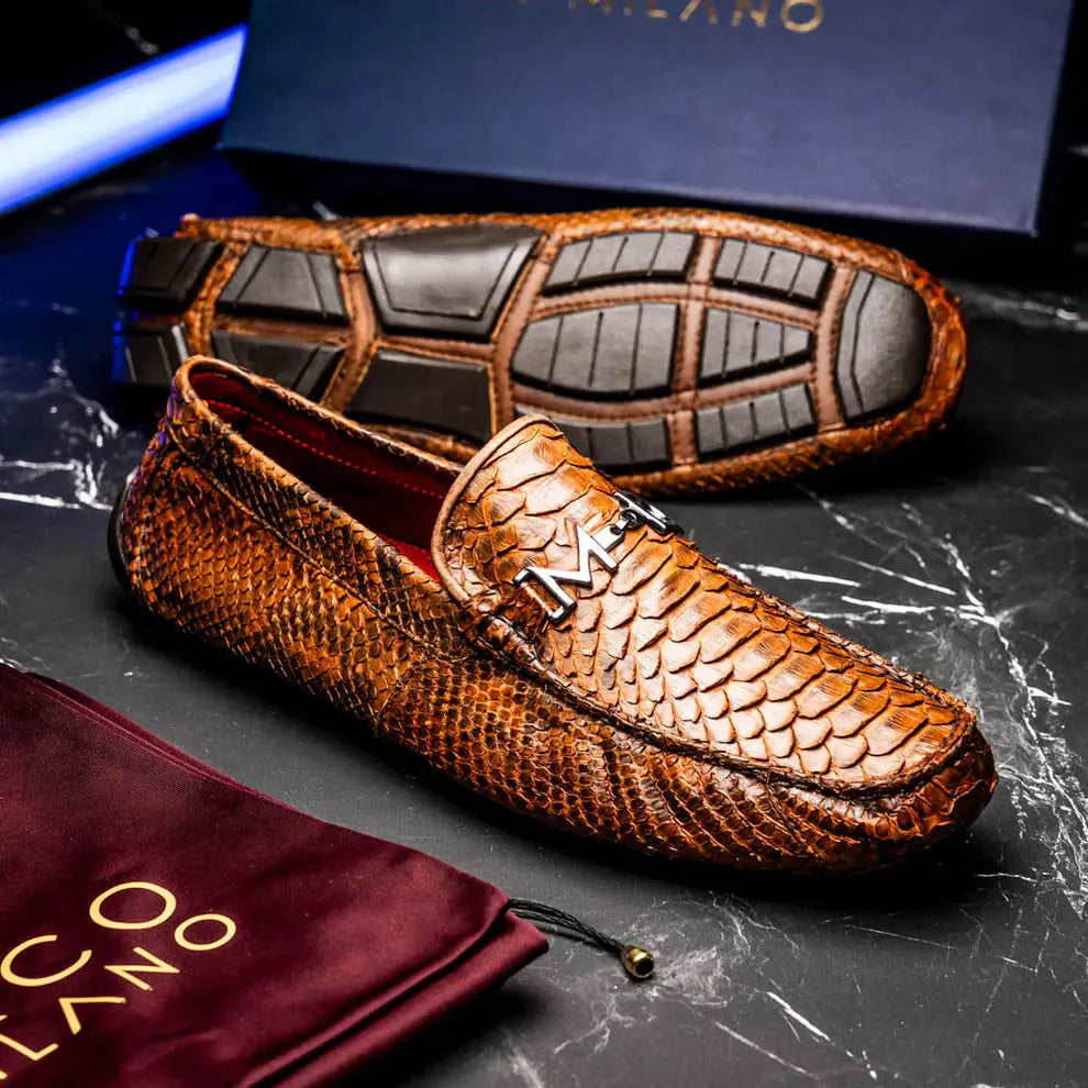 Marco Di Milano Pia Cognac Genuine Python Loafers