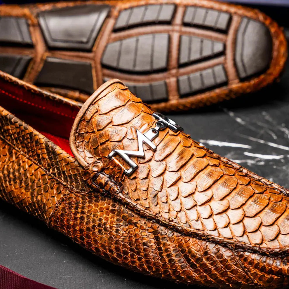 Marco Di Milano Pia Cognac Genuine Python Loafers