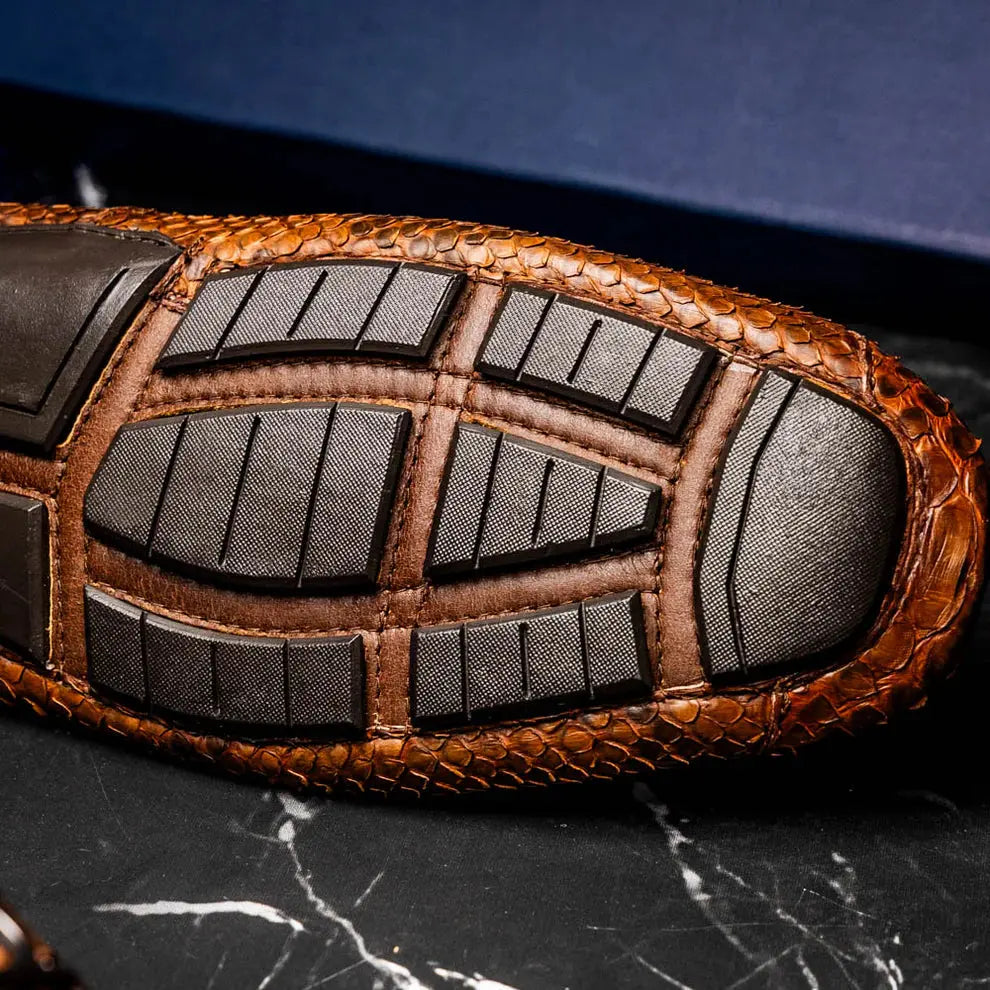 Marco Di Milano Pia Cognac Genuine Python Loafers