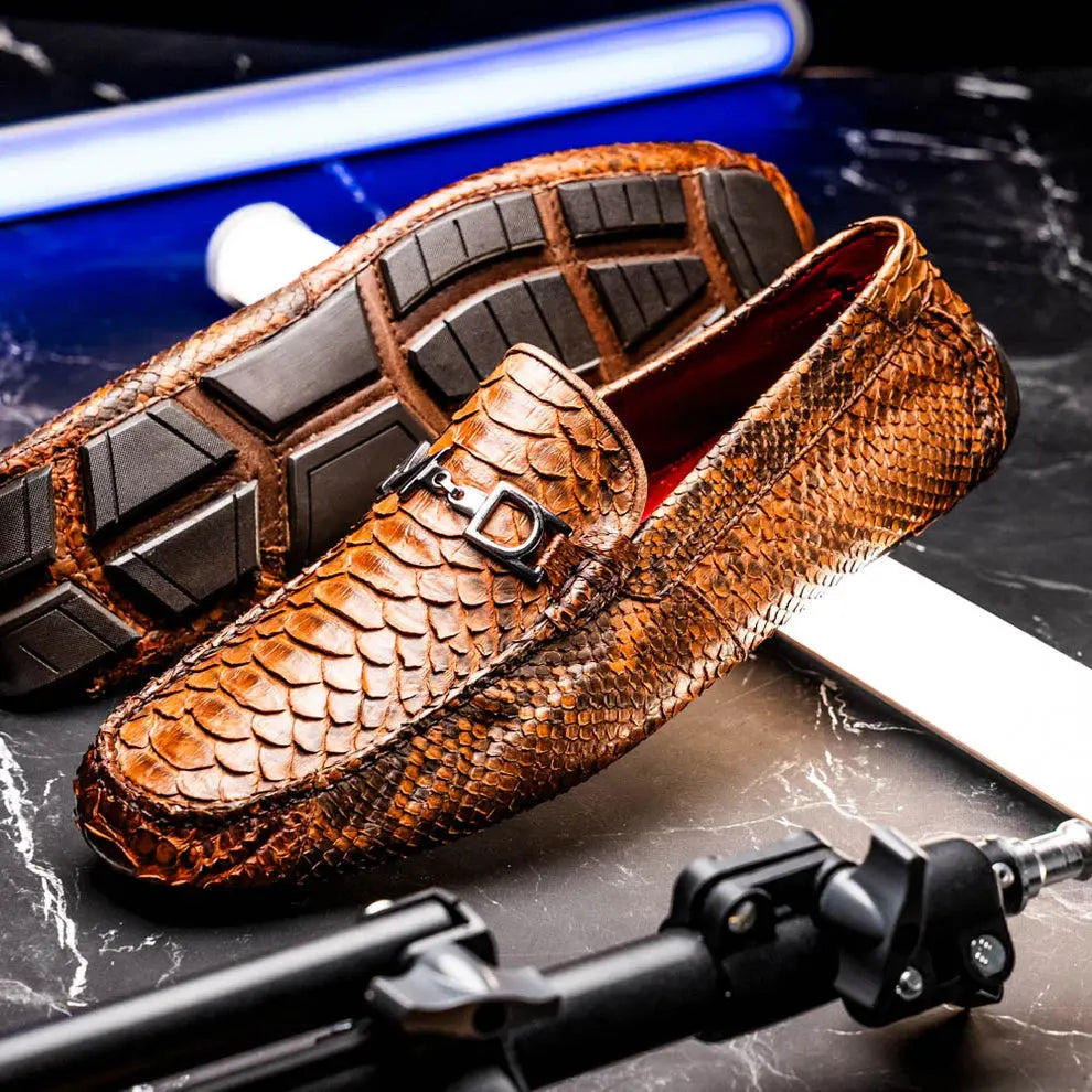 Marco Di Milano Pia Cognac Genuine Python Loafers