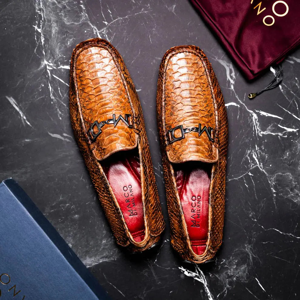 Marco Di Milano Pia Cognac Genuine Python Loafers