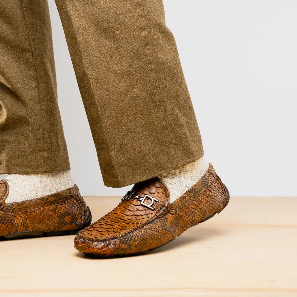 Marco Di Milano Pia Cognac Genuine Python Loafers