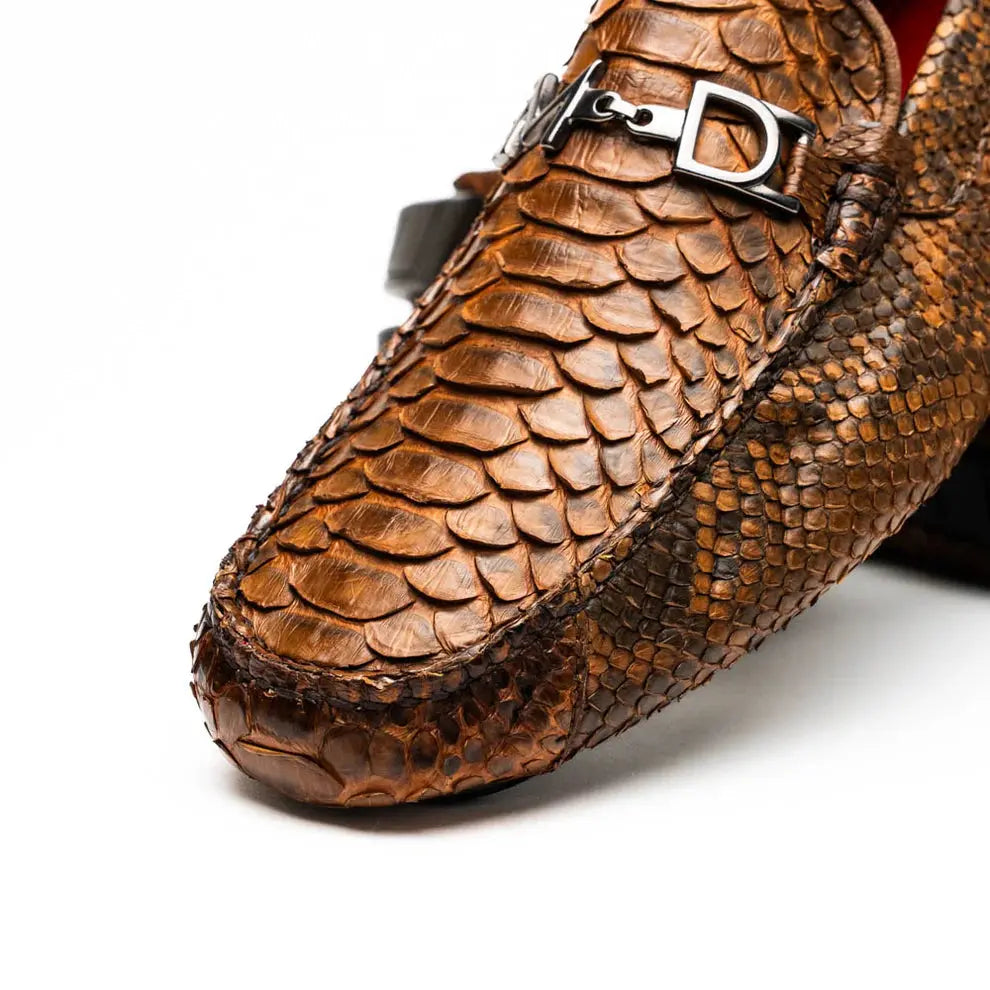 Marco Di Milano Pia Cognac Genuine Python Loafers