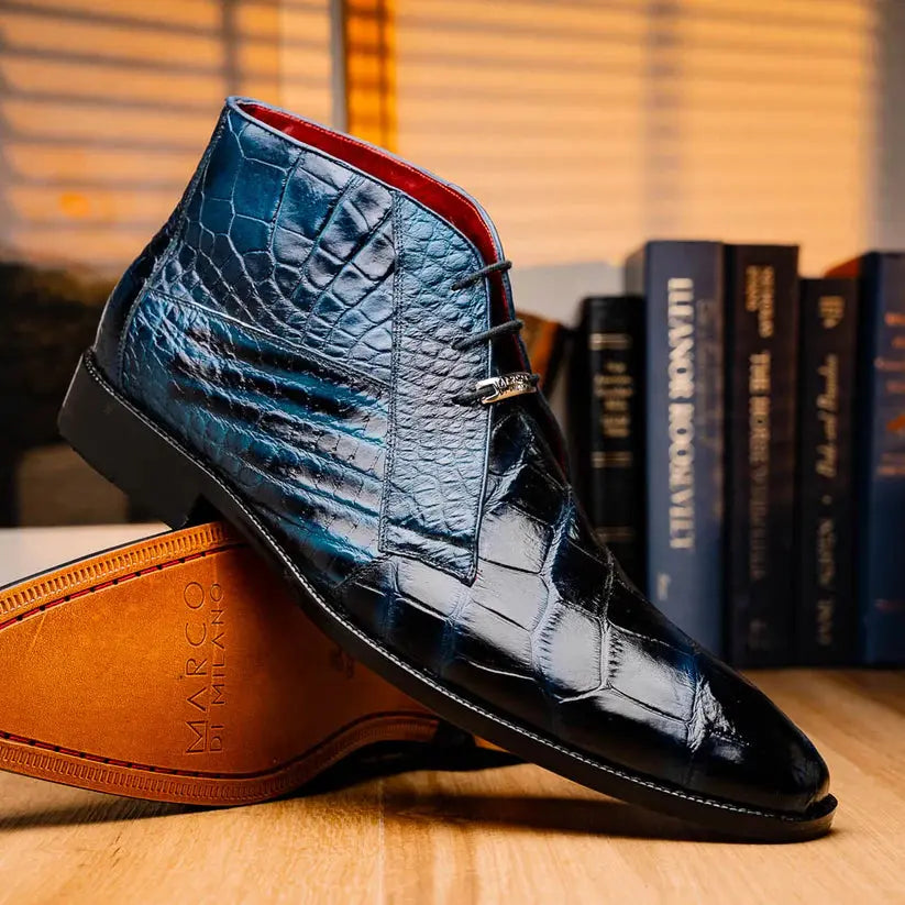 Marco Di Milano Pietro Rustic Blue Genuine Alligator Boots