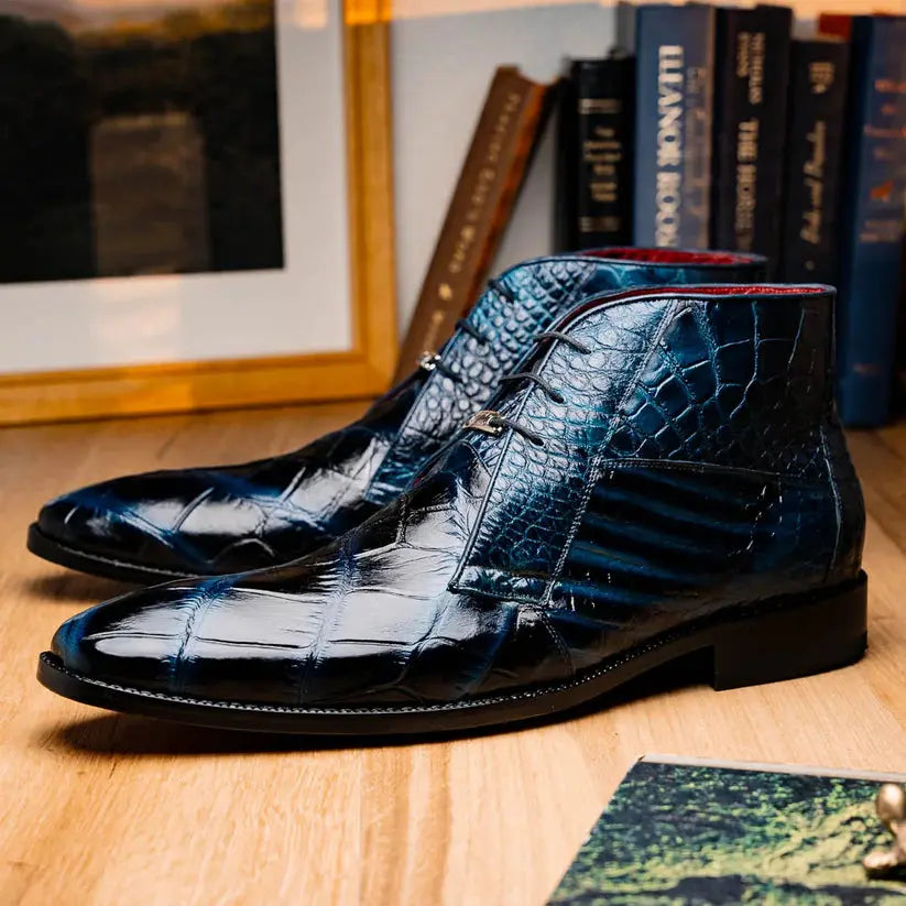 Marco Di Milano Pietro Rustic Blue Genuine Alligator Boots