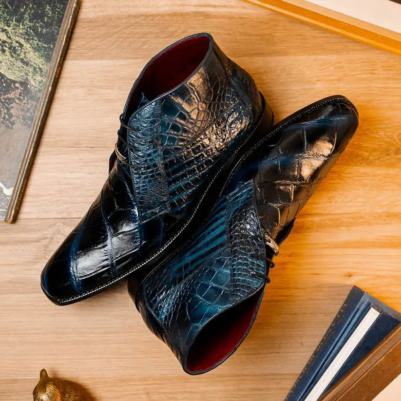 Marco Di Milano Pietro Rustic Blue Genuine Alligator Boots