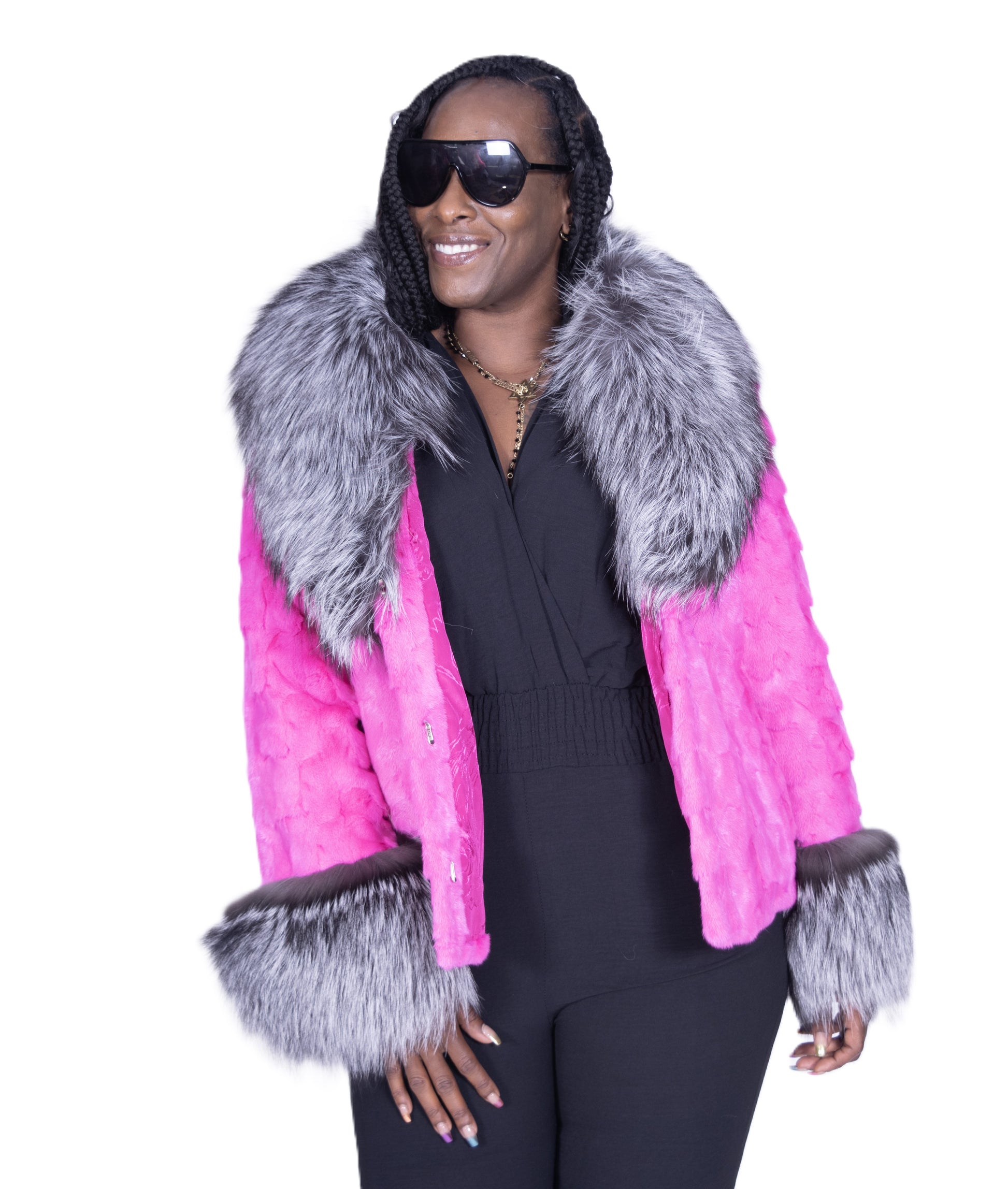 Verona Women's W49S06 Pink Genuine Mink/Fox Coat