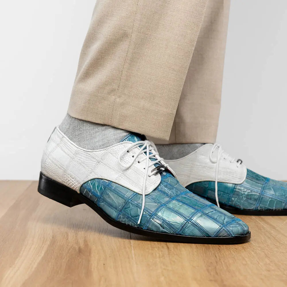 Marco Di Milano Pissa Aqua/White Genuine Caiman Crocodile/Lizard Oxfords