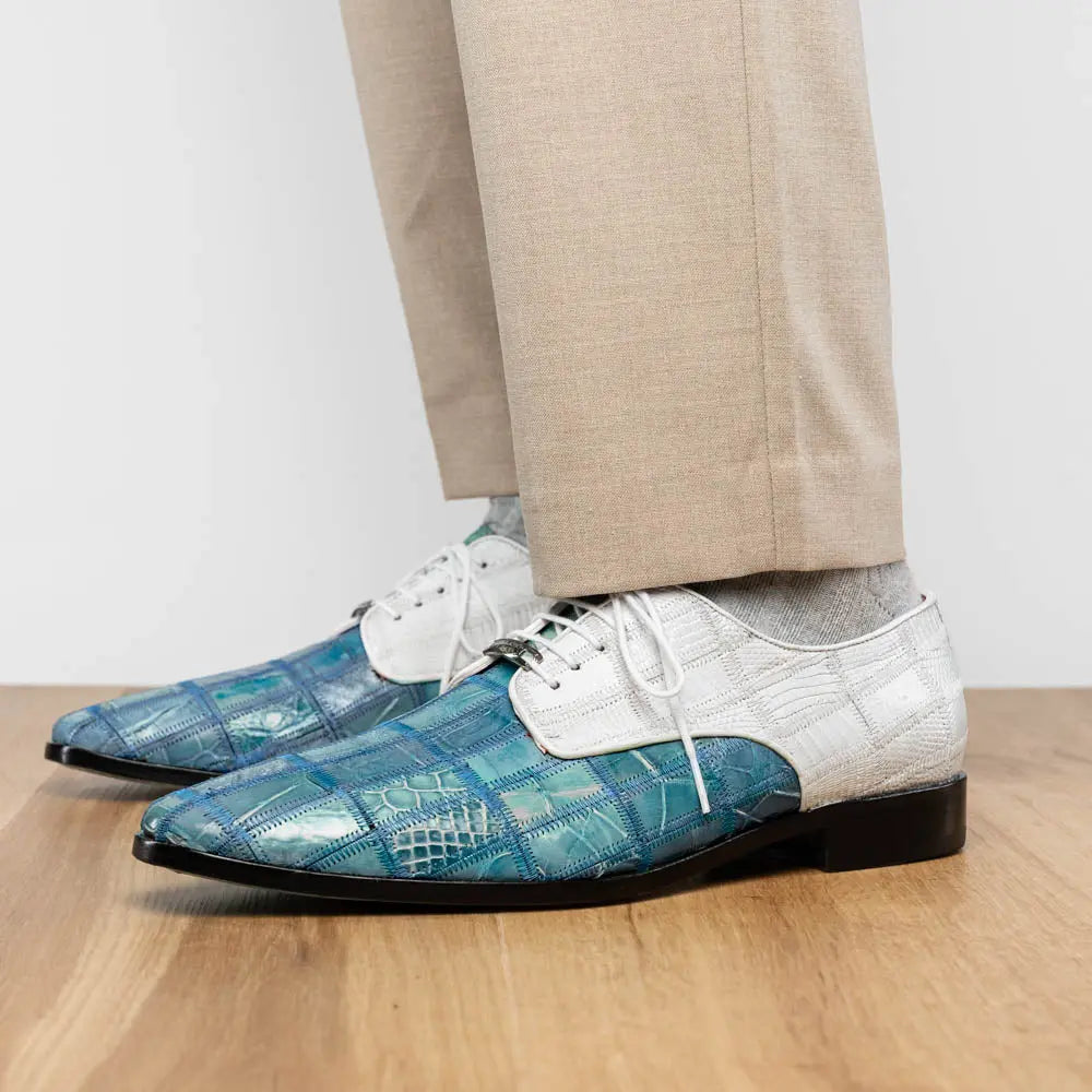 Marco Di Milano Pissa Aqua/White Genuine Caiman Crocodile/Lizard Oxfords
