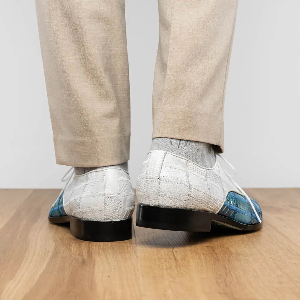 Marco Di Milano Pissa Aqua/White Genuine Caiman Crocodile/Lizard Oxfords