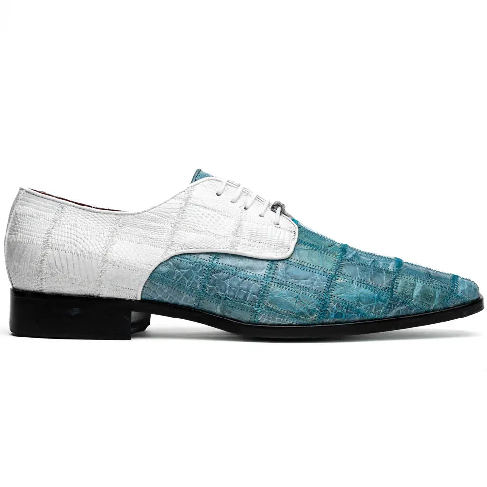 Marco Di Milano Pissa Aqua/White Genuine Caiman Crocodile/Lizard Oxfords