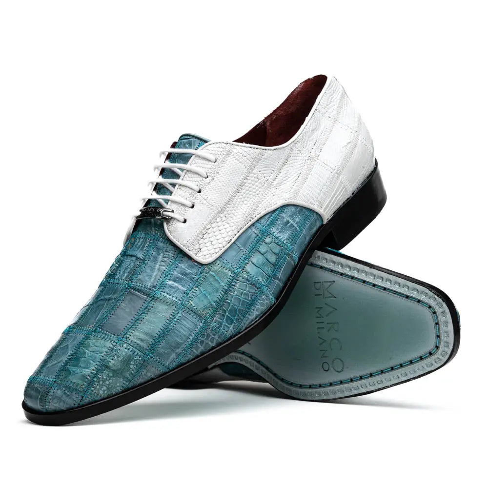 Marco Di Milano Pissa Aqua/White Genuine Caiman Crocodile/Lizard Oxfords