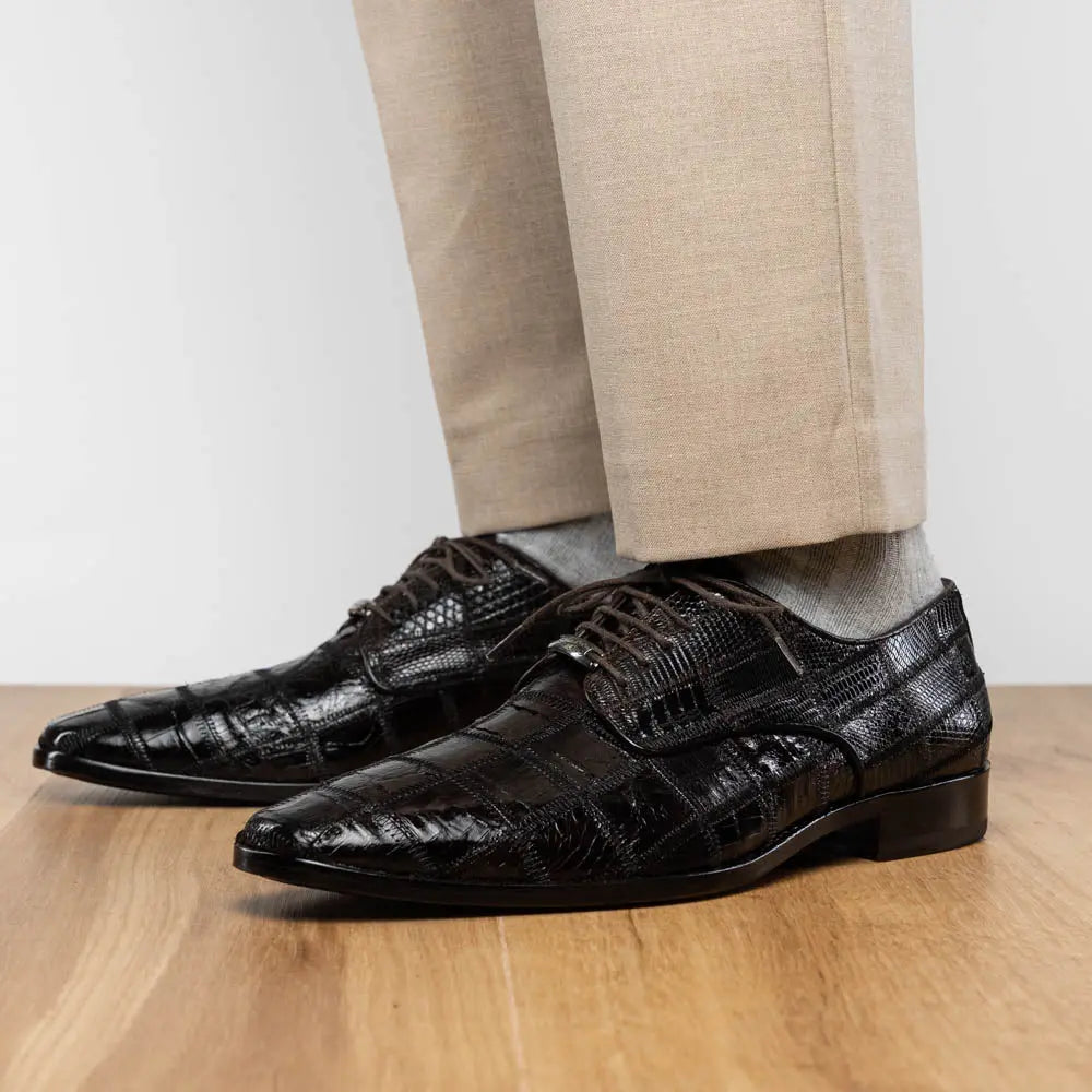 Marco Di Milano Pissa Brown Genuine Caiman Crocodile/Lizard Oxfords