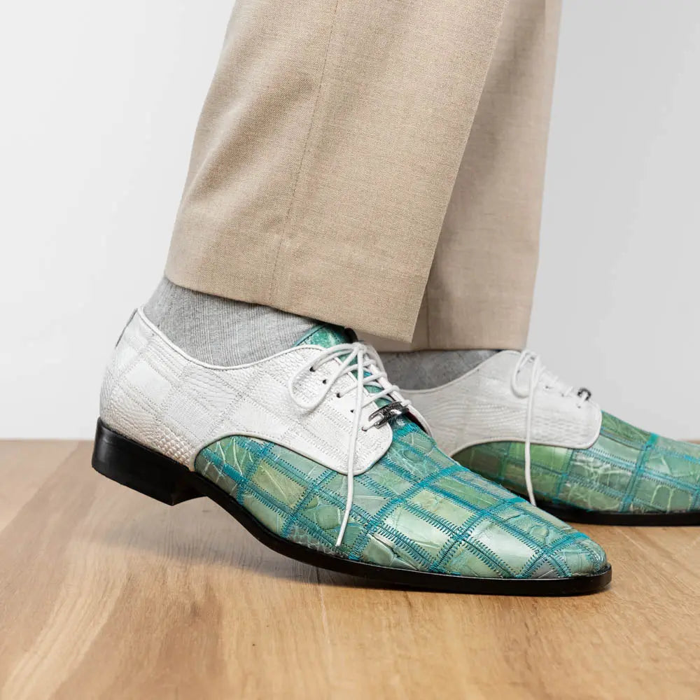 Marco Di Milano Pissa Tourquoise/White Genuine Caiman Crocodile/Lizard Oxfords