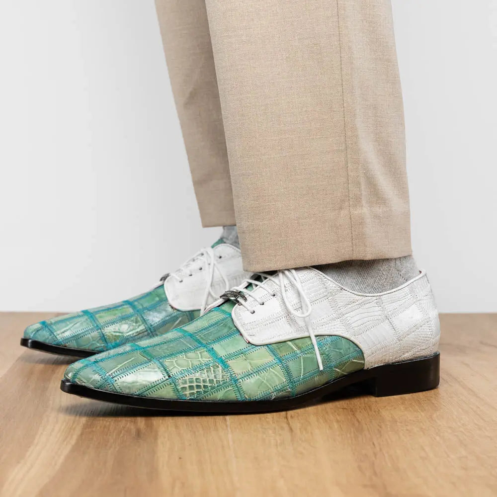 Marco Di Milano Pissa Tourquoise/White Genuine Caiman Crocodile/Lizard Oxfords