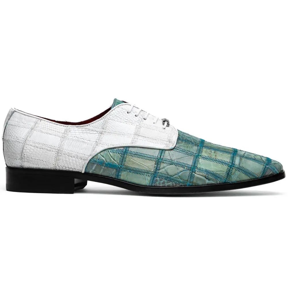 Marco Di Milano Pissa Tourquoise/White Genuine Caiman Crocodile/Lizard Oxfords