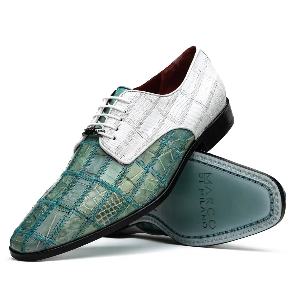 Marco Di Milano Pissa Tourquoise/White Genuine Caiman Crocodile/Lizard Oxfords
